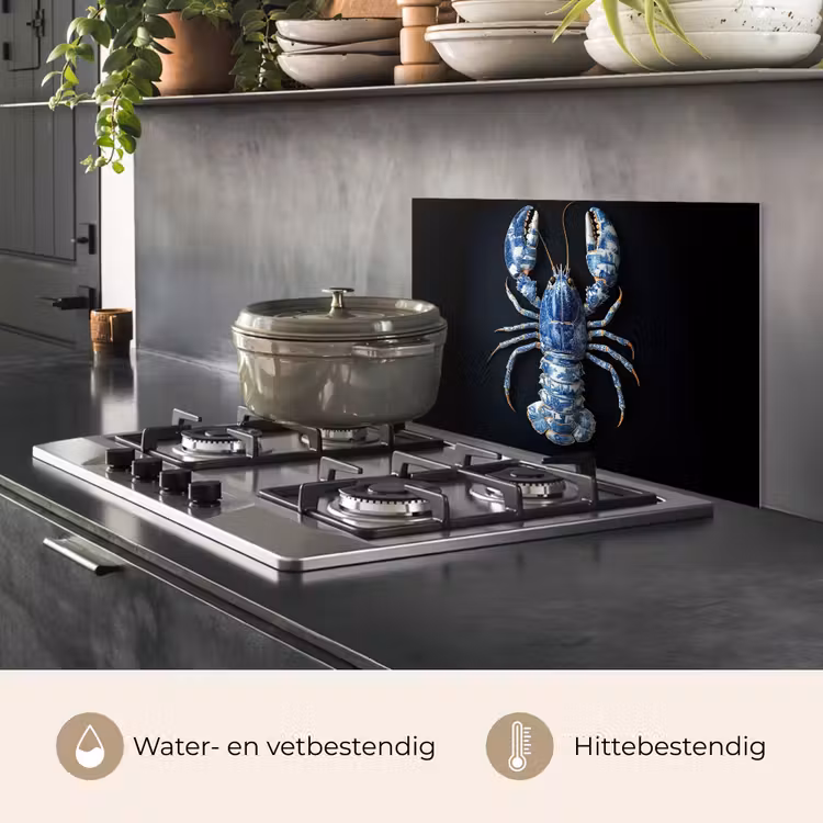 Spatscherm keuken - Kreeft - Delftsblauw - Schild - Stoer — 7