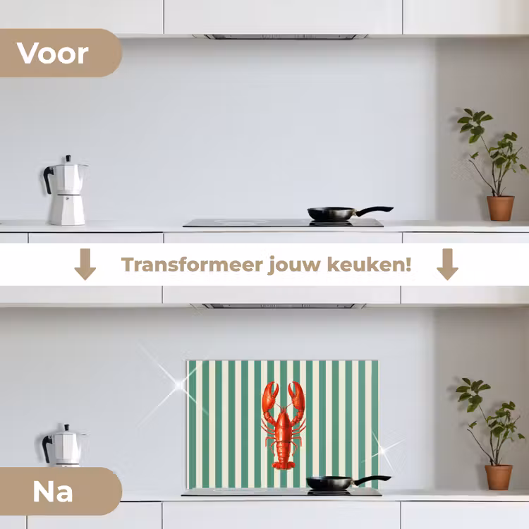 Spatscherm keuken - Kreeft - Strepen - Realistisch - Zomers — 3