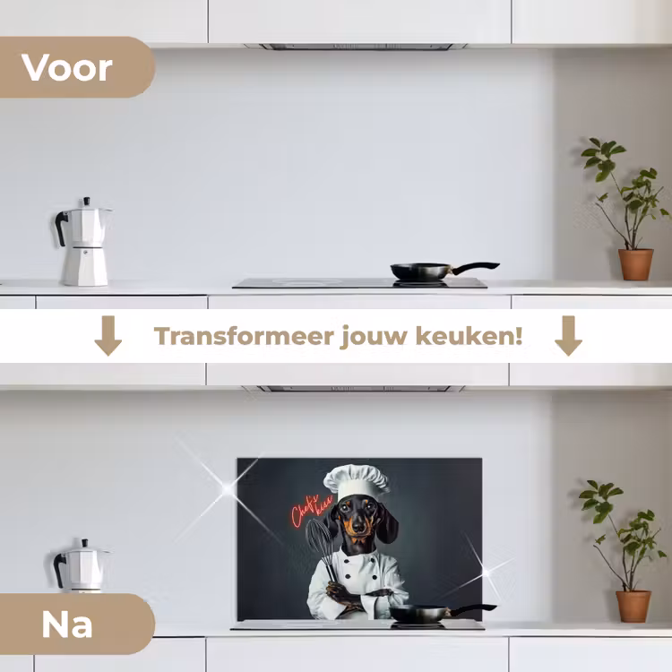 Spatscherm keuken - Quote - Neon - Hond - Kokskleding — 3