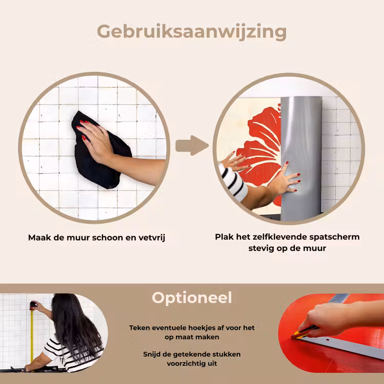 Spatscherm keuken - Rode hibiscusbloem - Textuur achtergrond - Beige — 8