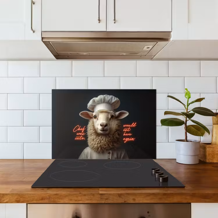 Spatscherm keuken - Schaap - Kokskleding - Neon - Quote — 6
