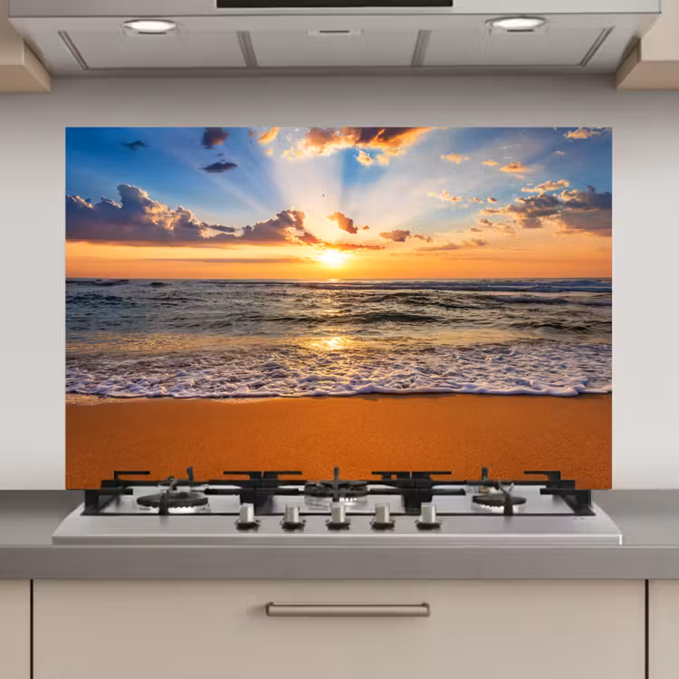 Spatscherm keuken - Strand - Zonsondergang - Zee - Wolken - Horizon — 1