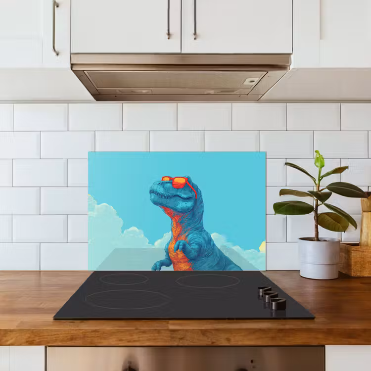 Spatscherm keuken - T-Rex - Blauw - Wolken - Zonnebril — 5