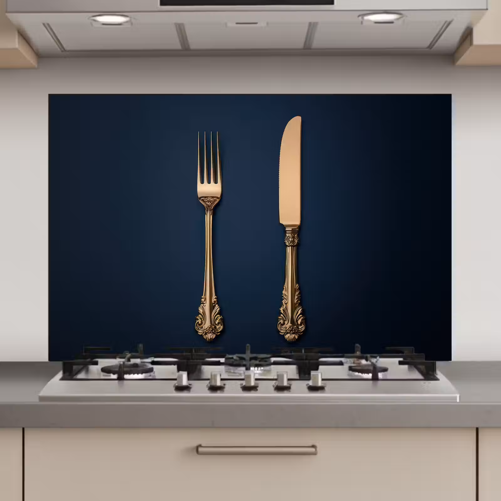 Spatscherm keuken - Bestek - Donkerblauw - Goud — 1