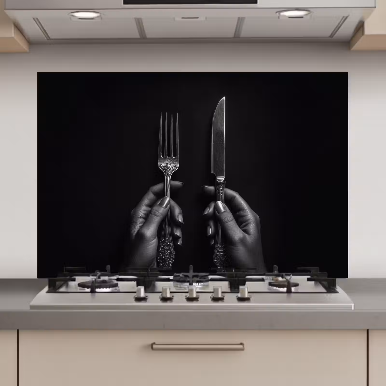 Spatscherm keuken - Bestek - Zwart - Wit — 1