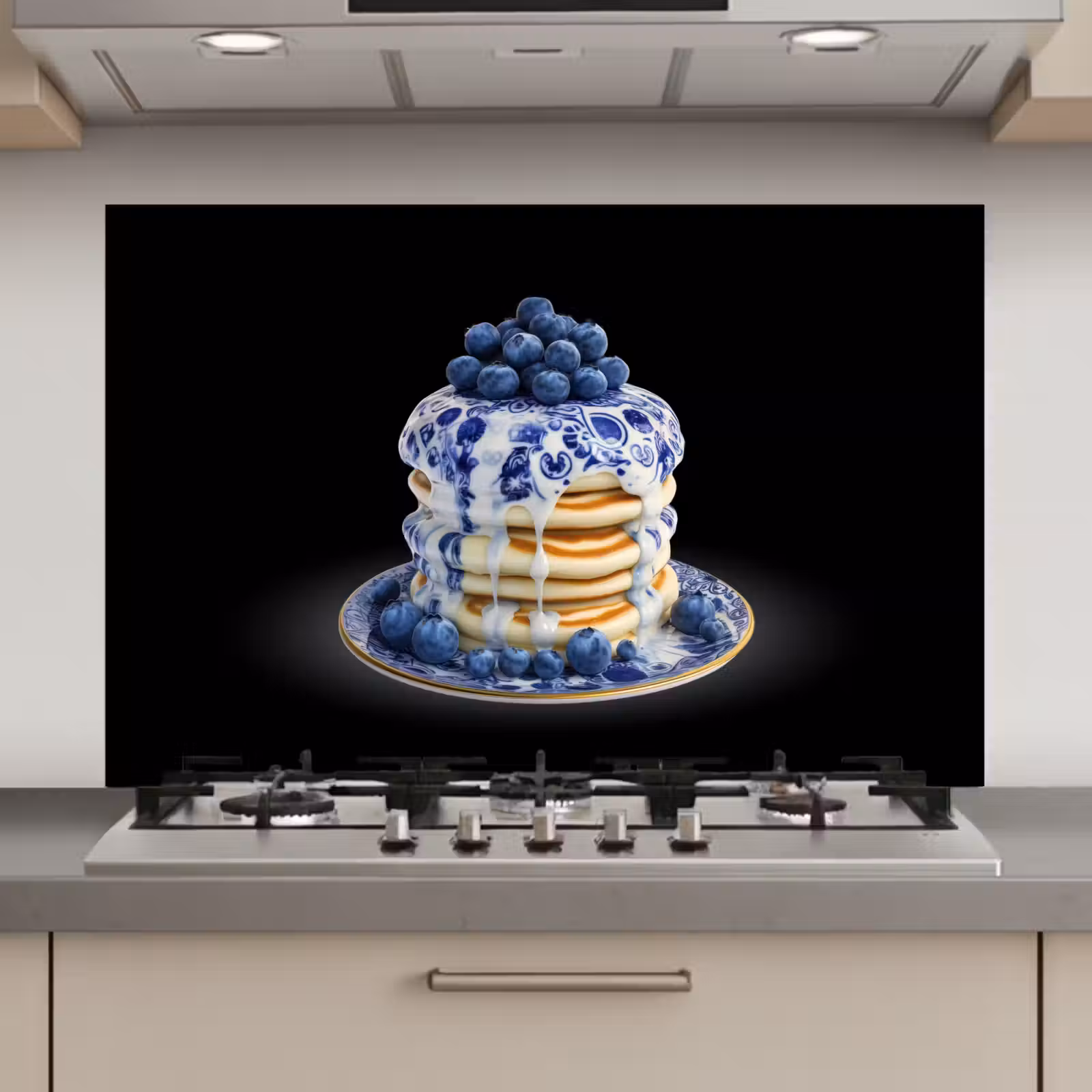 Spatscherm keuken - Pannenkoeken - Blauwe Bessen - Bord — 1