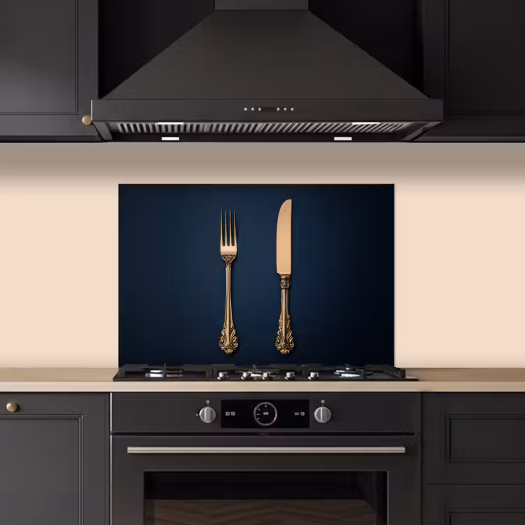 Spatscherm keuken - Bestek - Donkerblauw - Goud — 2