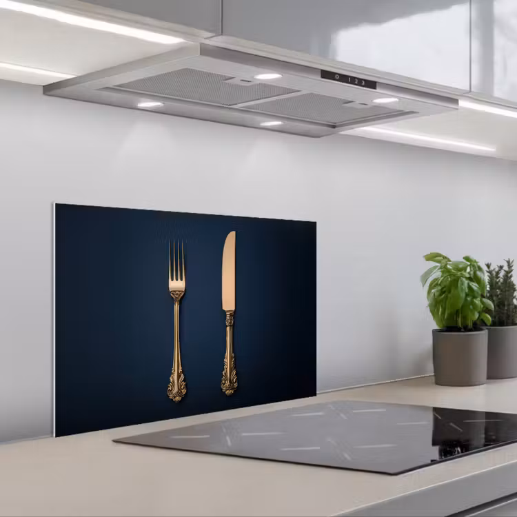 Spatscherm keuken - Bestek - Donkerblauw - Goud — 5