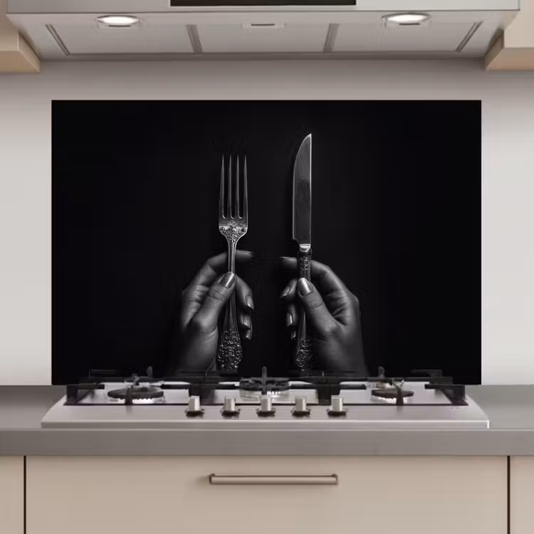Spatscherm keuken - Bestek - Zwart - Wit — 1