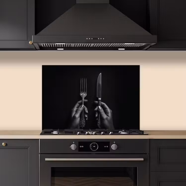 Spatscherm keuken - Bestek - Zwart - Wit — 2