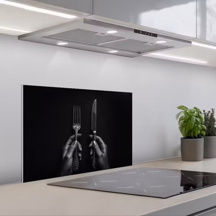 Spatscherm keuken - Bestek - Zwart - Wit — 5