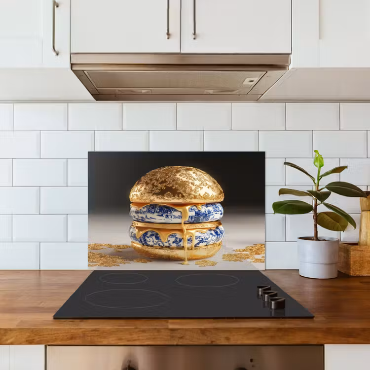 Spatscherm keuken - Delftsblauw - Goud - Burger — 6