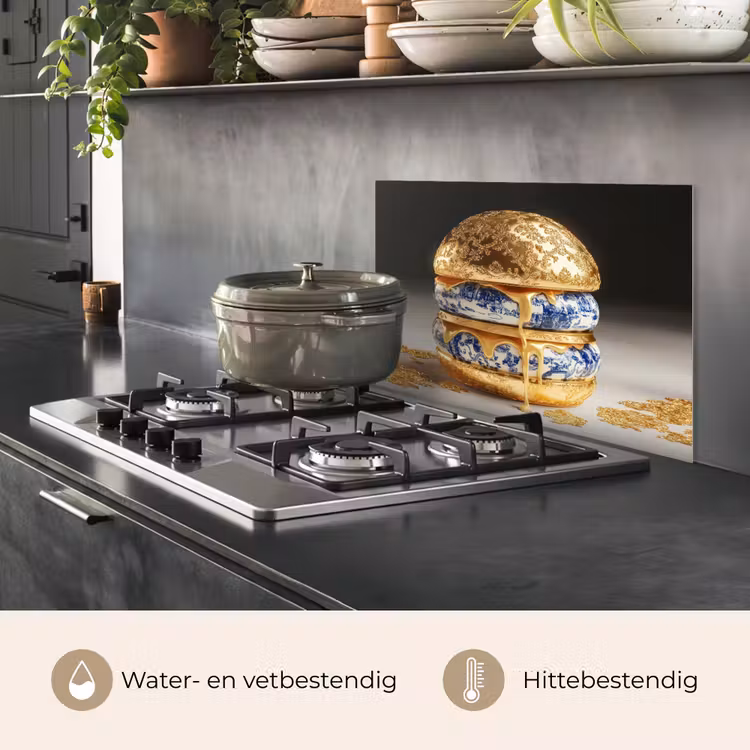 Spatscherm keuken - Delftsblauw - Goud - Burger — 7