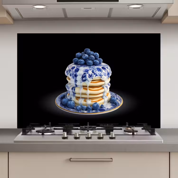 Spatscherm keuken - Pannenkoeken - Blauwe Bessen - Bord — 1