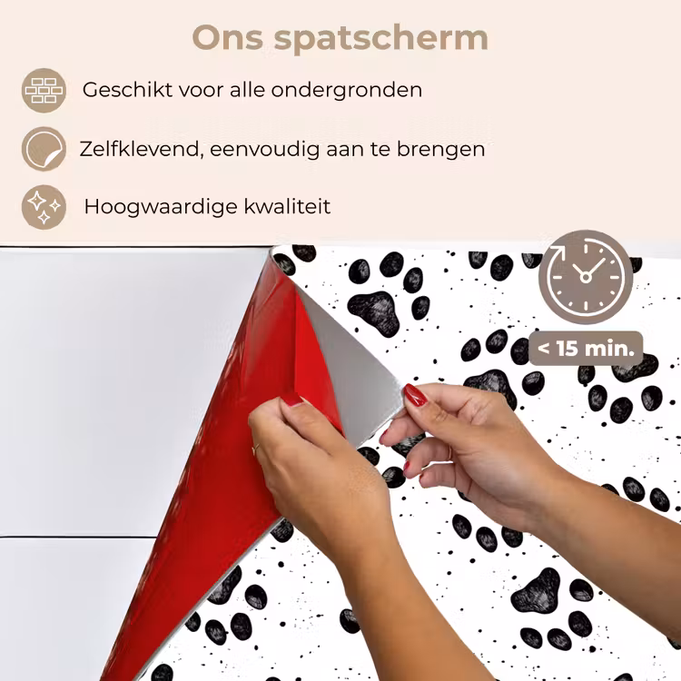 Spatscherm keuken - Paw - Pattern -Black — 3