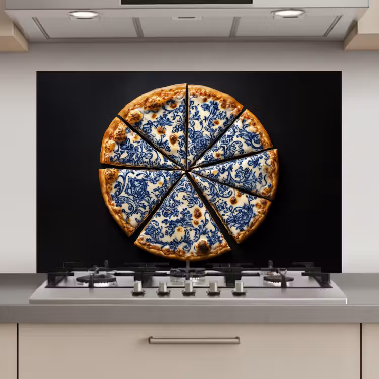 Spatscherm keuken - Pizza - Eten - Delftsblauw — 1