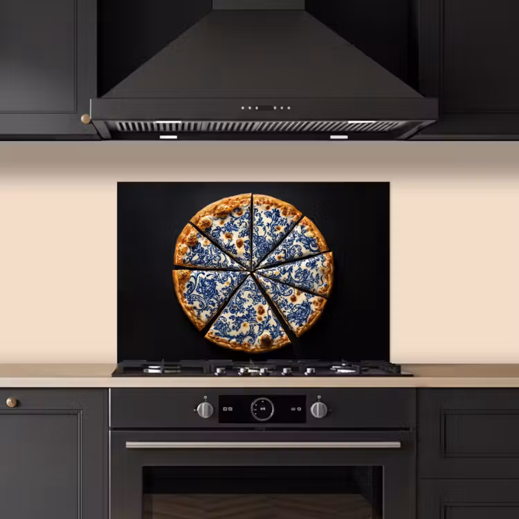 Spatscherm keuken - Pizza - Eten - Delftsblauw — 2