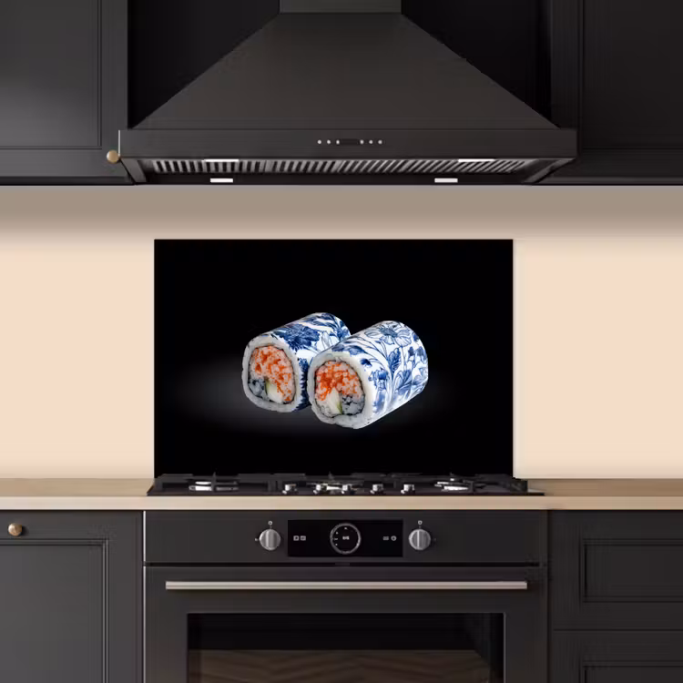 Spatscherm keuken - Sushi - Delfts blauw - Rijst - Vis - Elegant — 2
