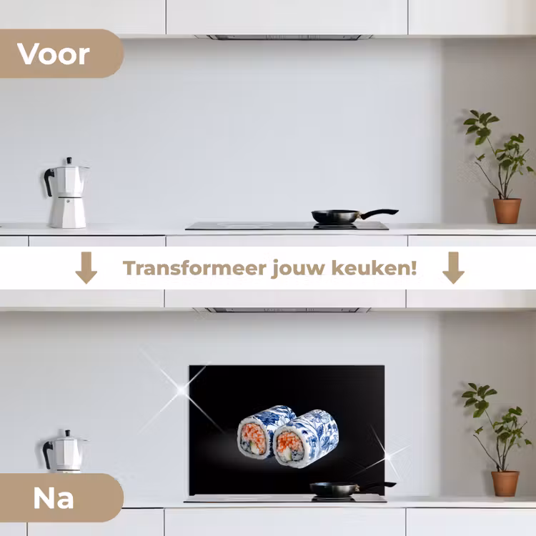 Spatscherm keuken - Sushi - Delfts blauw - Rijst - Vis - Elegant — 3