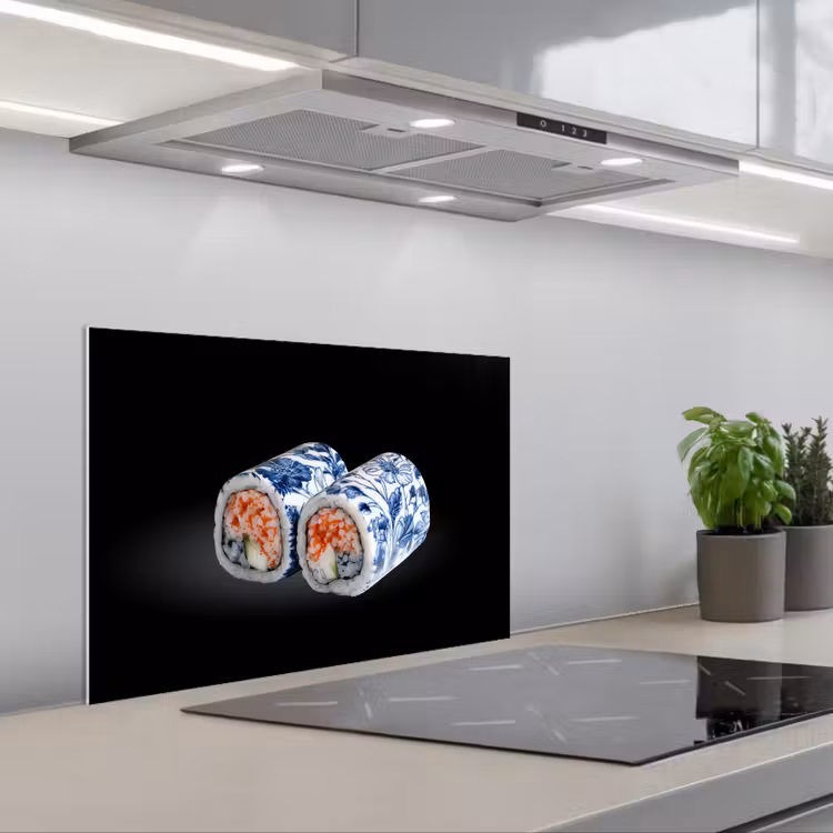Spatscherm keuken - Sushi - Delfts blauw - Rijst - Vis - Elegant — 5