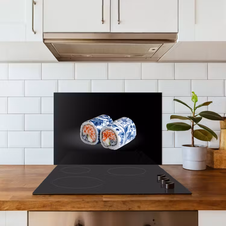 Spatscherm keuken - Sushi - Delfts blauw - Rijst - Vis - Elegant — 6