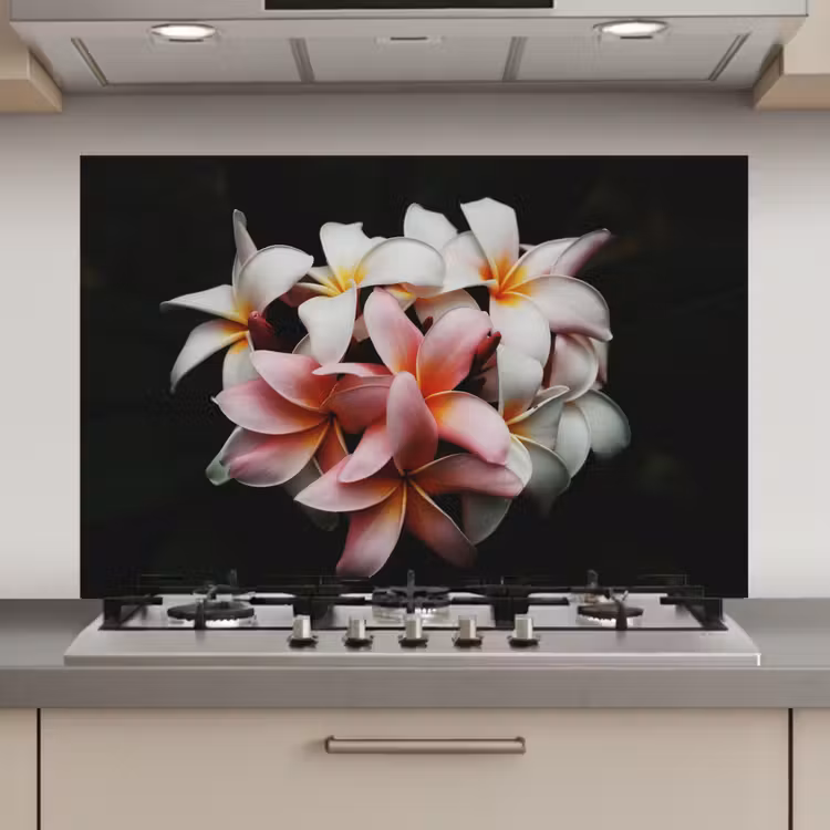 Spatscherm keuken - Bloemen - Roze - Zwart - Flora - Botanisch — 1
