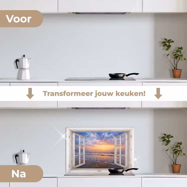Spatscherm keuken - Doorkijk - Zee - Strand - Zonsondergang - Blauw — 3