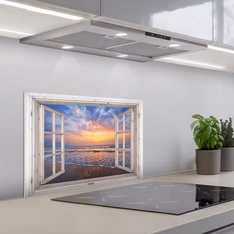 Spatscherm keuken - Doorkijk - Zee - Strand - Zonsondergang - Blauw — 5