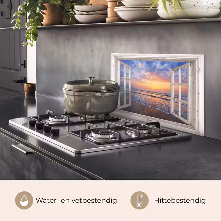 Spatscherm keuken - Doorkijk - Zee - Strand - Zonsondergang - Blauw — 7