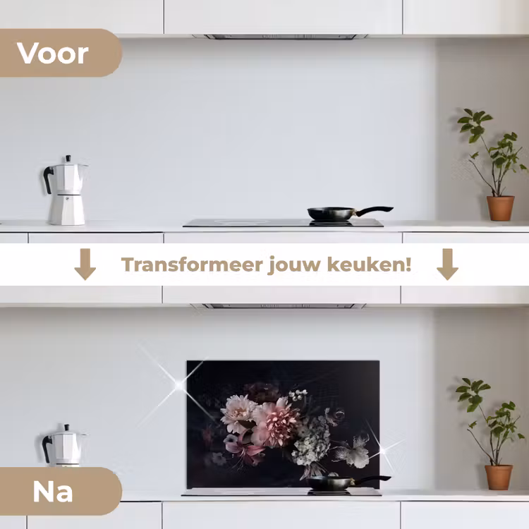 Spatscherm keuken - Nachtelijk Bloemenarrangement — 3