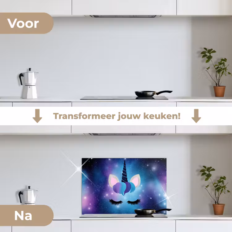 Spatscherm keuken - Eenhoorn - Sterren - Blauw — 2