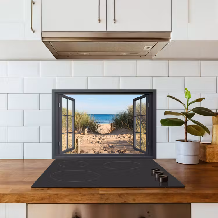 Spatscherm keuken - Doorkijk - Strand - Zee - Zand - Water - Helmgras - Duinen — 6