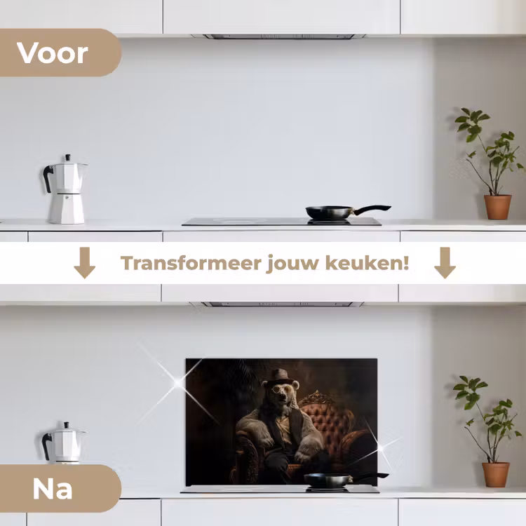 Spatscherm keuken - Ijsbeer - Hoed - Bril - Stoel — 3