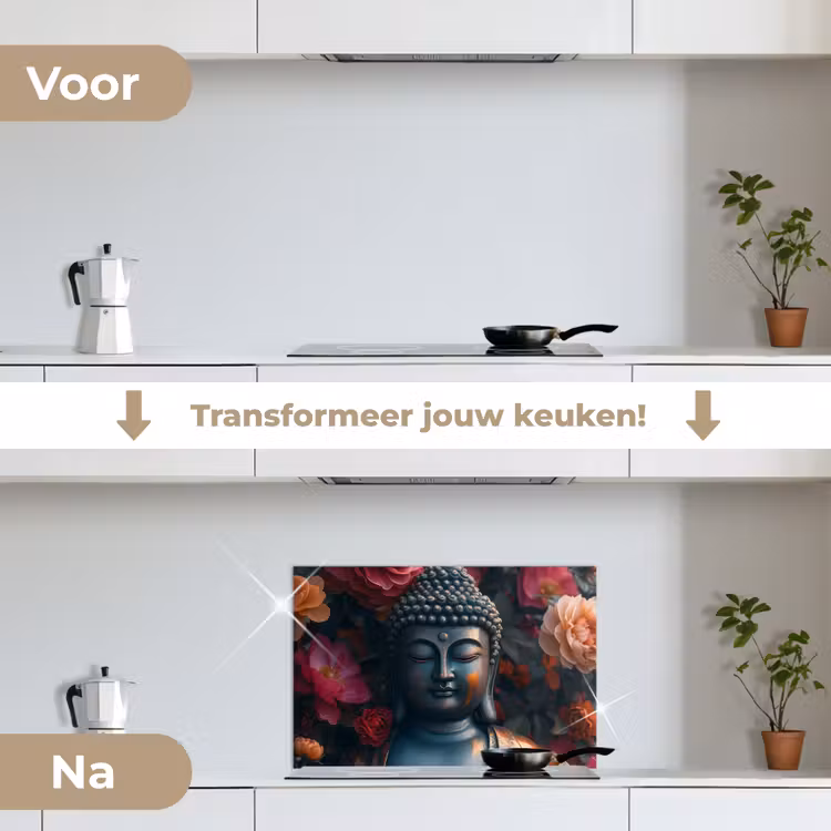 Spatscherm keuken - Boeddha - Bloemen - Buddha - Beeld - Kunst — 3