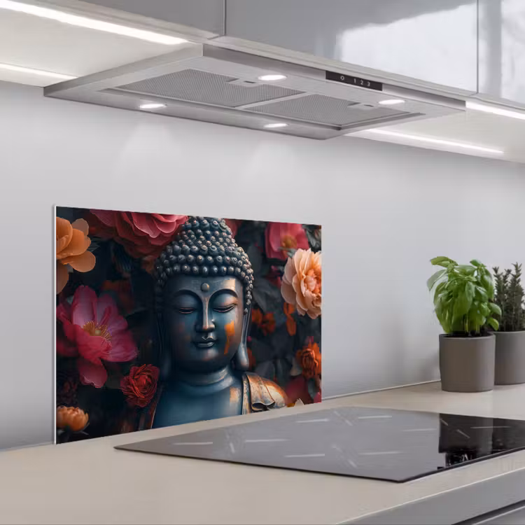 Spatscherm keuken - Boeddha - Bloemen - Buddha - Beeld - Kunst — 5