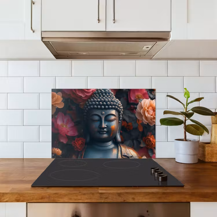Spatscherm keuken - Boeddha - Bloemen - Buddha - Beeld - Kunst — 6