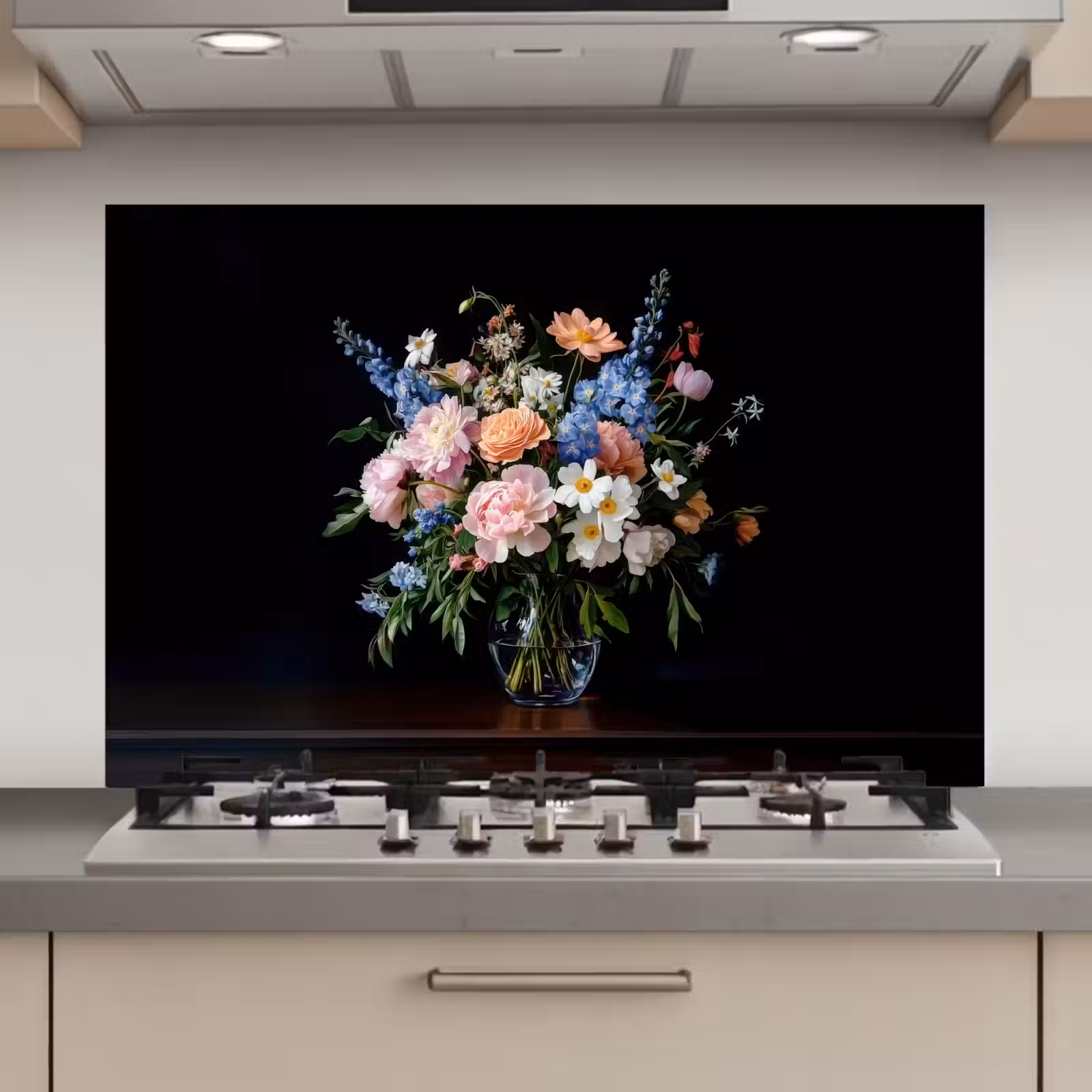 Spatscherm keuken - Pastel - Bloemen - Glazen - Vaas — 1
