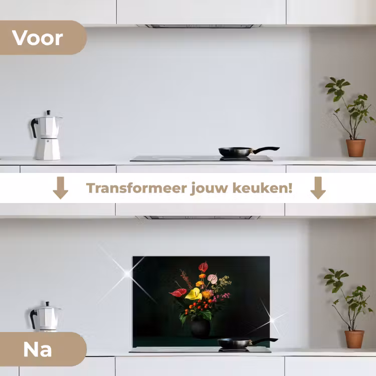 Spatscherm keuken - Bloemen - Vaas - Zwart — 3