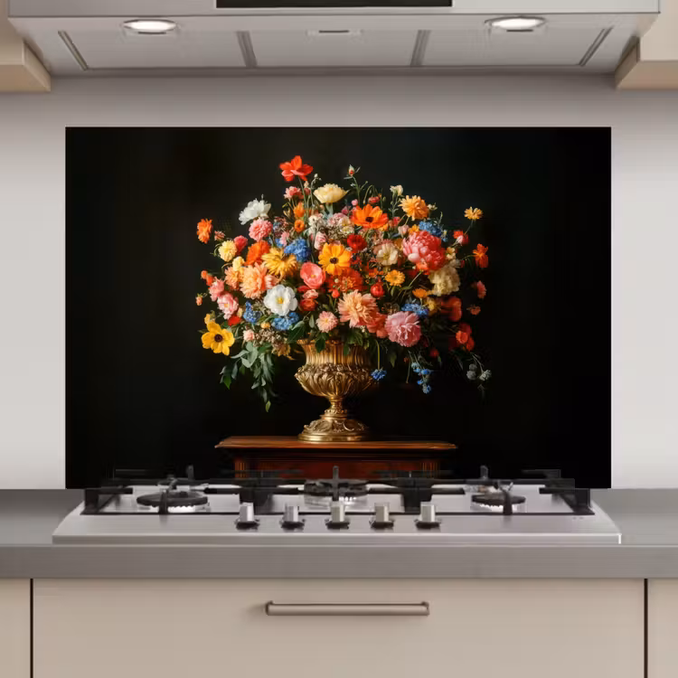 Spatscherm keuken - Goud - Bloemen - Kleuren - Vaas — 1