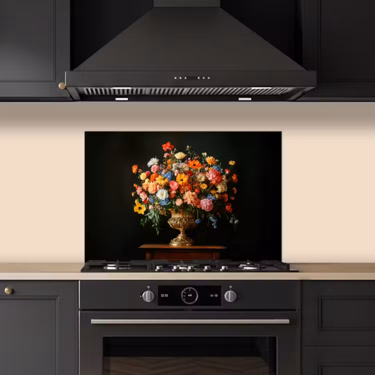 Spatscherm keuken - Goud - Bloemen - Kleuren - Vaas — 2