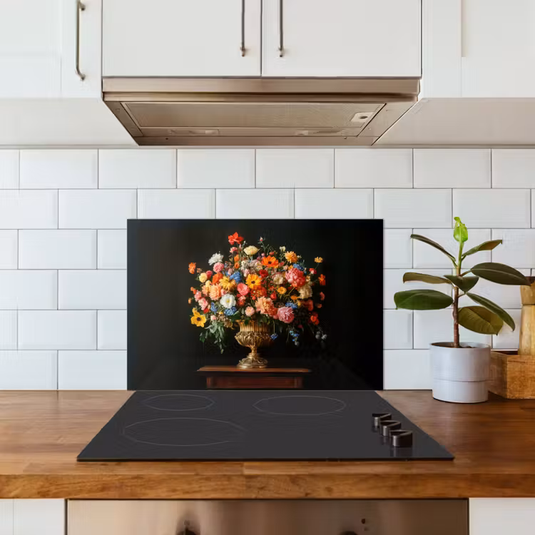 Spatscherm keuken - Goud - Bloemen - Kleuren - Vaas — 6