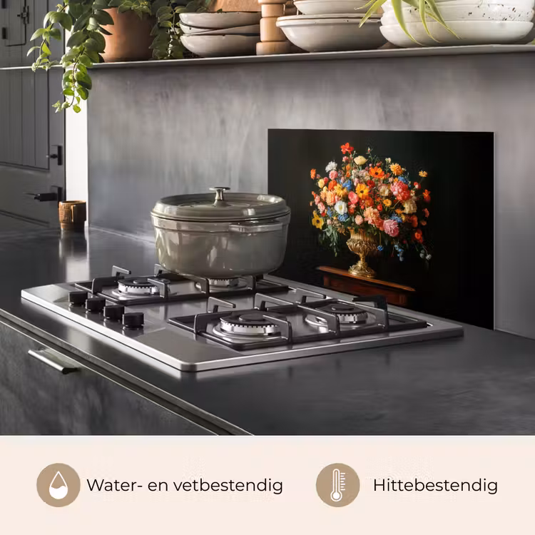 Spatscherm keuken - Goud - Bloemen - Kleuren - Vaas — 7