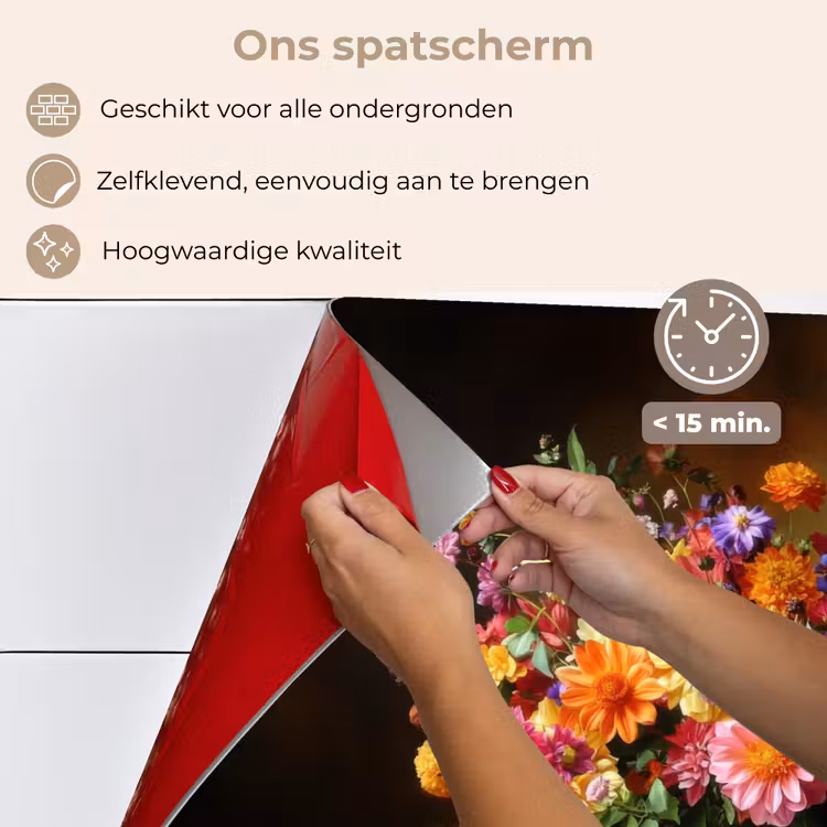 Spatscherm keuken - Kleuren - Boeket - Vaas - Hout — 4