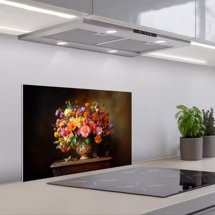 Spatscherm keuken - Kleuren - Boeket - Vaas - Hout — 5