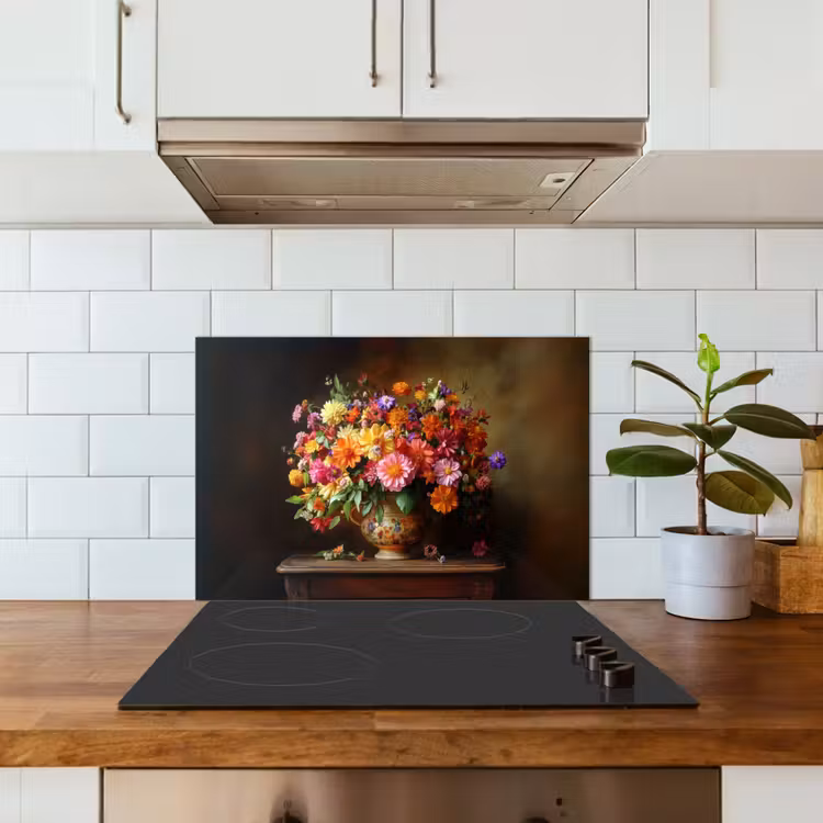 Spatscherm keuken - Kleuren - Boeket - Vaas - Hout — 6