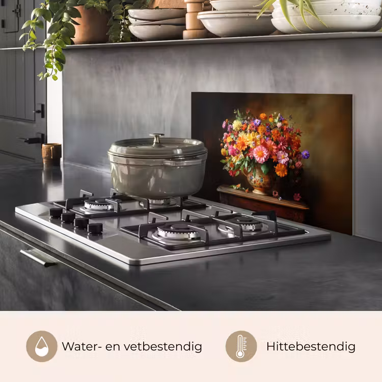 Spatscherm keuken - Kleuren - Boeket - Vaas - Hout — 7
