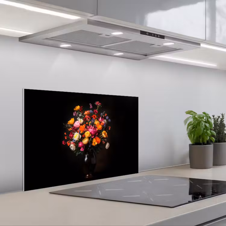 Spatscherm keuken - Kleurrijk - Boeket - Vaas - Donkerbruin — 5