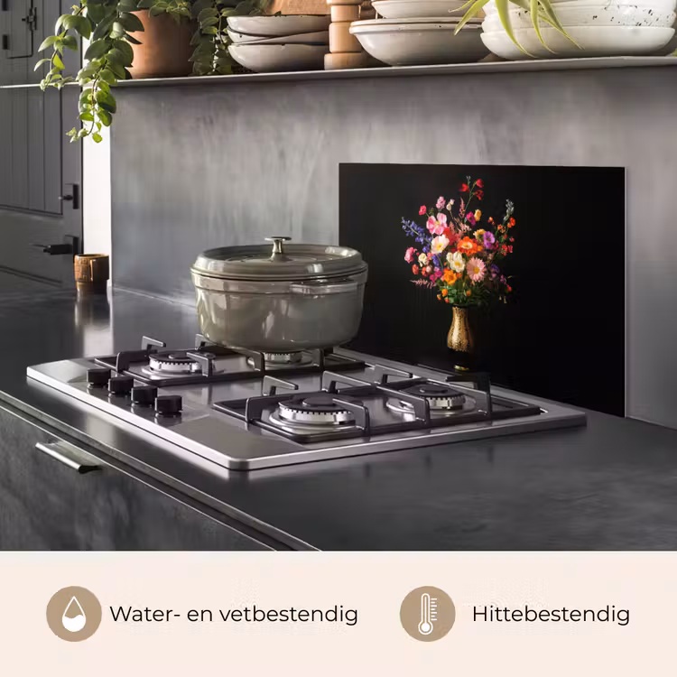 Spatscherm keuken - Kleurrijk - Boeket - Vaas - Goud — 7