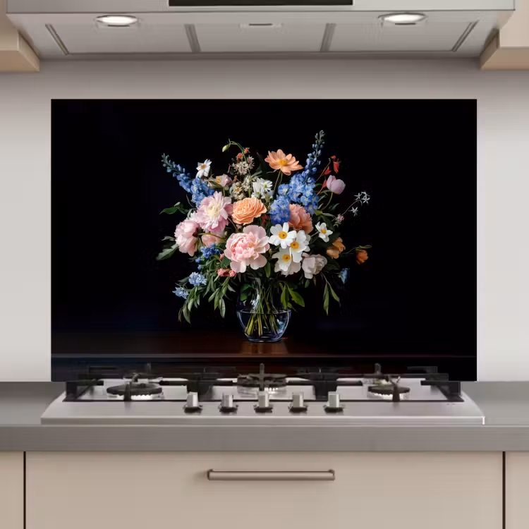 Spatscherm keuken - Pastel - Bloemen - Glazen - Vaas — 1