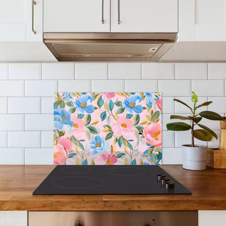 Spatscherm keuken - Blauw - Roze - Bloemen — 6